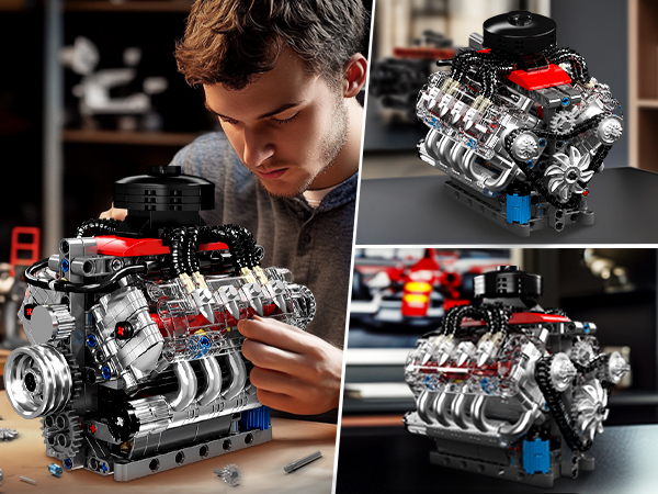 Mould King V8 Engine Model Kit for Adults - 487+ PCS Build Your Own Visible Mini V8 Engine Kits