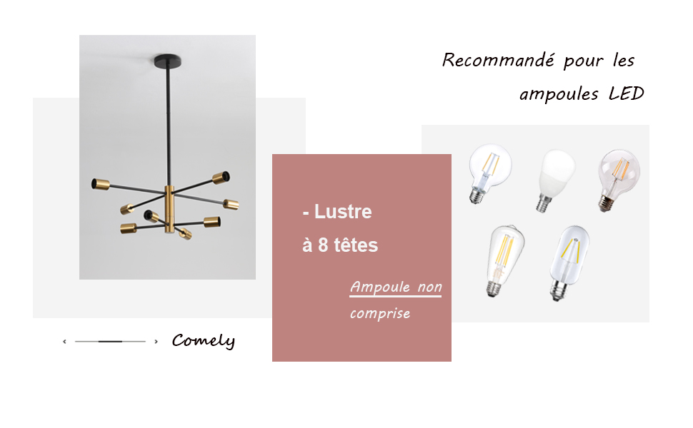Suspension Luminaire, Lustre Salon Moderne, Noir-doré 8 Lumières E27 Base, Réglage De Rotation 360° Lustre Industriel En Métal Pour Salon Chambre Salle à Manger, (sans Ampoules) 14 1