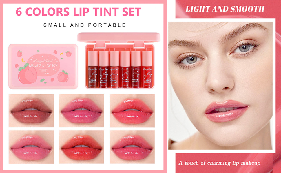 6 Colors Liquid Tint Stain,Korean Lip Gloss Moisturizing Natural,Multi-Use Lip and Cheek Tint Stain