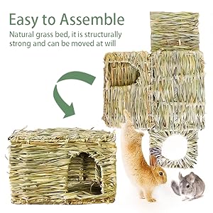Grass Bunny House Foldable Woven Animal Hut Play Hideaway Bed Hay Mat Chew Toy