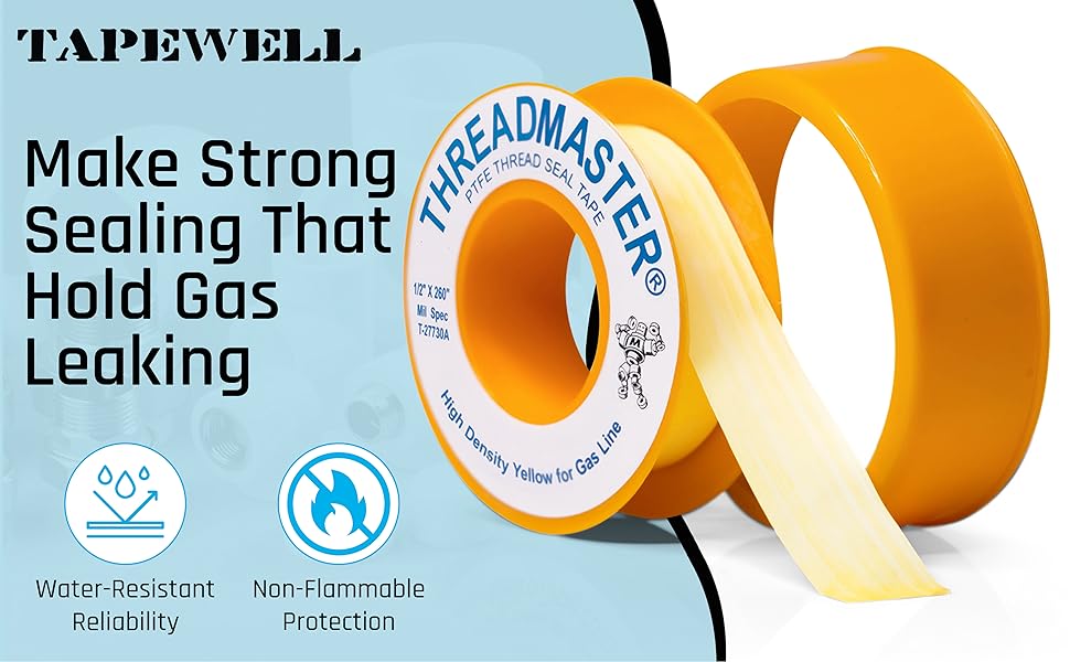 Tapewell Yellow Gas Pipe Thread Sealant Tape Pack of 10260" Length 1