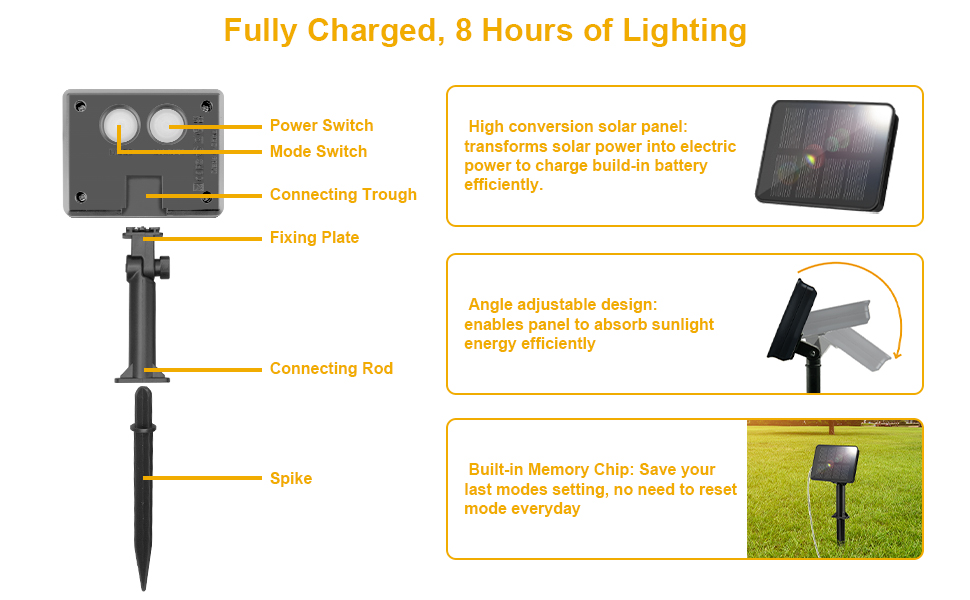8 hours lighting solar fairy lights