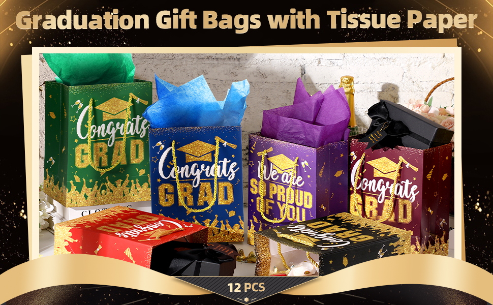 TaoBary 12 Pcs Graduation Gift Bags with Tissue Paper