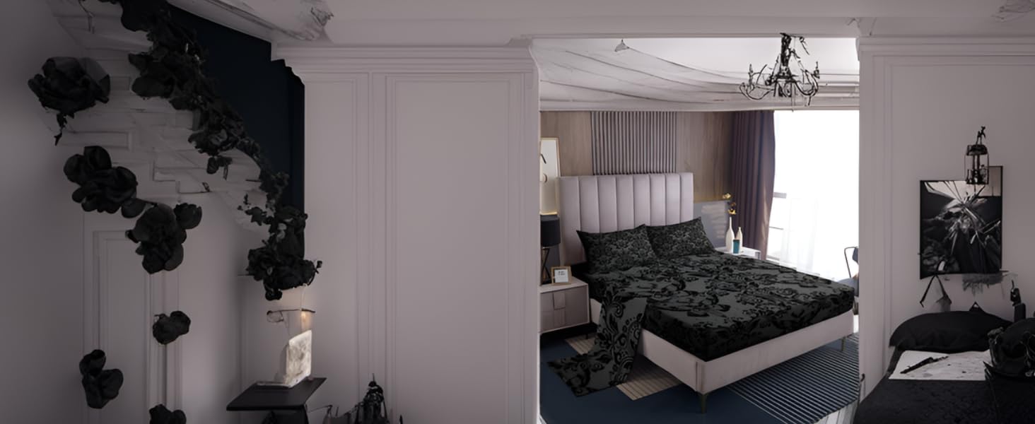 Feelyou Adults Silver Vintage Damask Floral Sheet Set