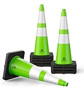 RoadHero 8 Pack Traffic Safety Cones 28 Inch with Black Weighted Base, Plastic PVC Lime Green Con...