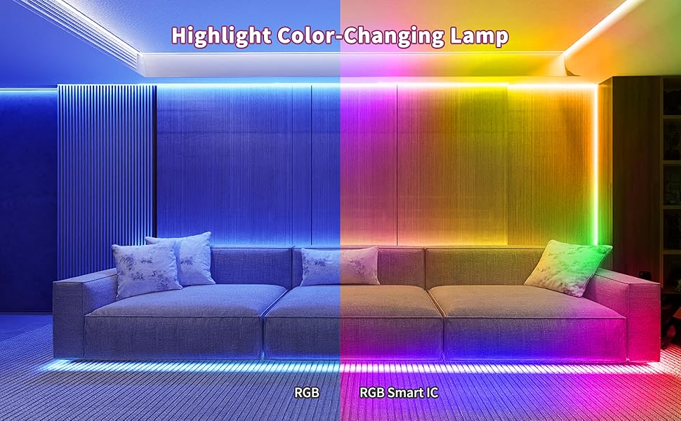 COB RGB Lights 20FT/6M RGB Smart IC Led Strip Lights with RF Controller Music Synchronization