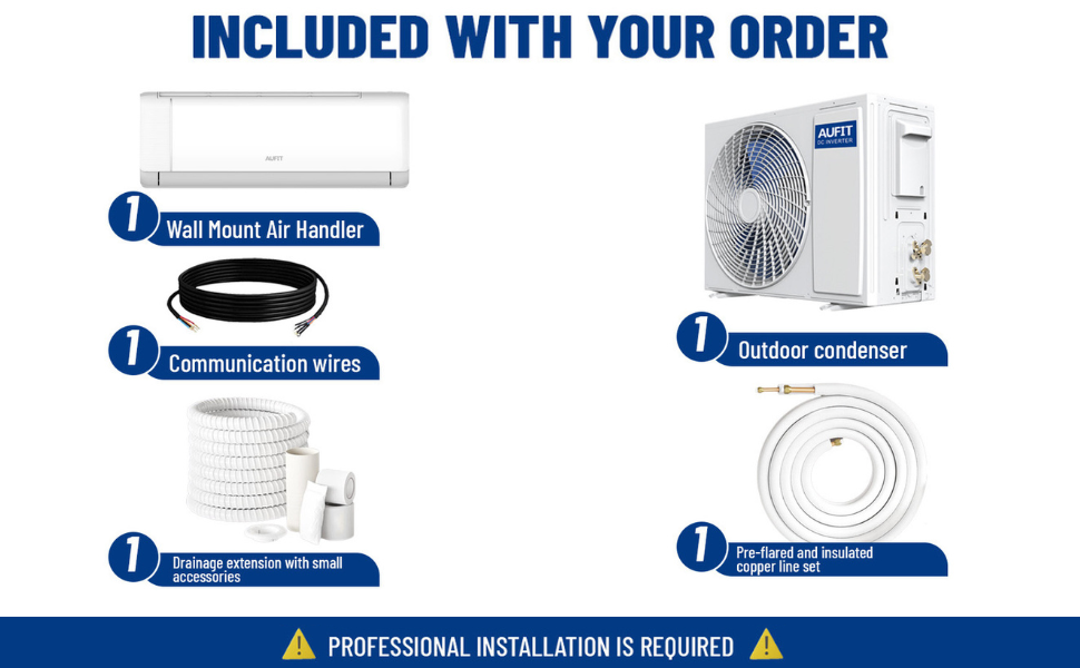 Aufit 18,000 BTU MiniSplit Air Conditioner Ductless Mini Split WallMounted