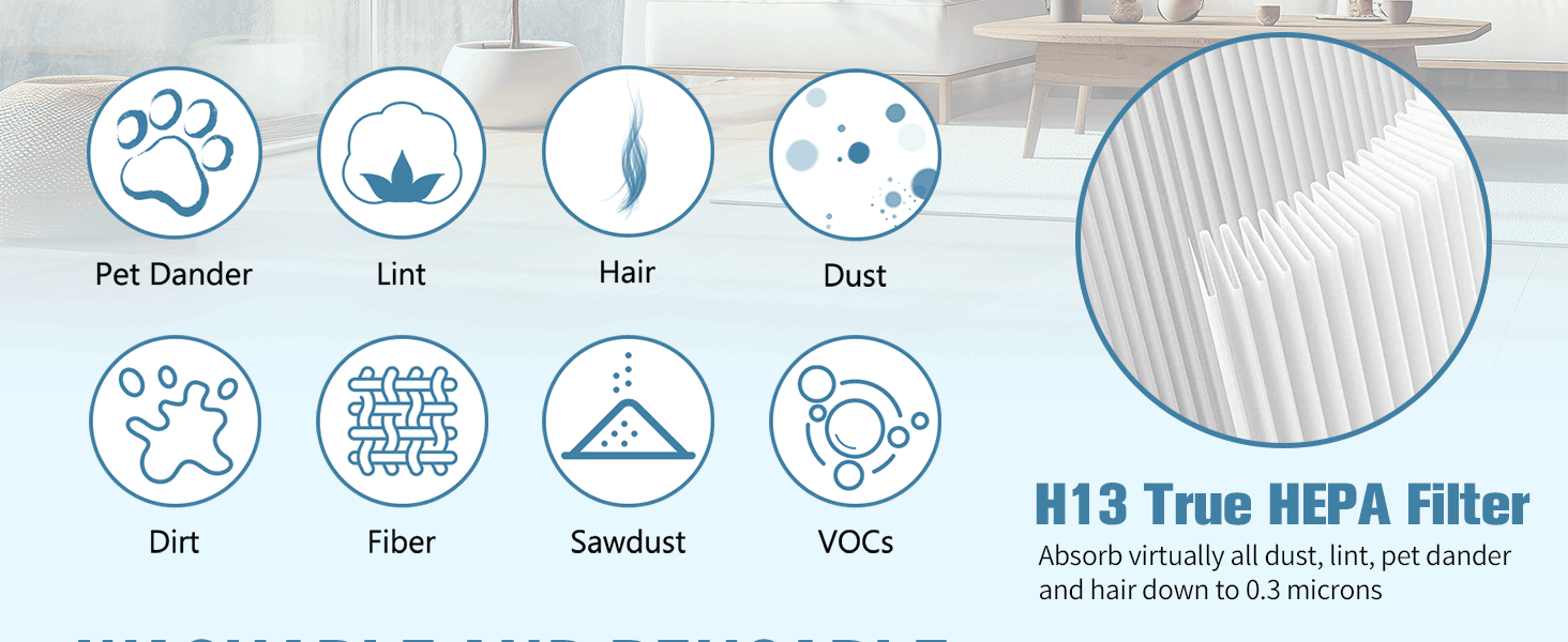 H13 True HEPA Filter can capture 99.97% of airborne dust