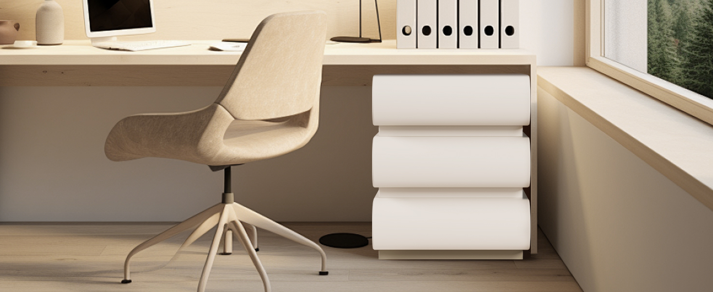 Modern White Nightstand with 3 Drawers