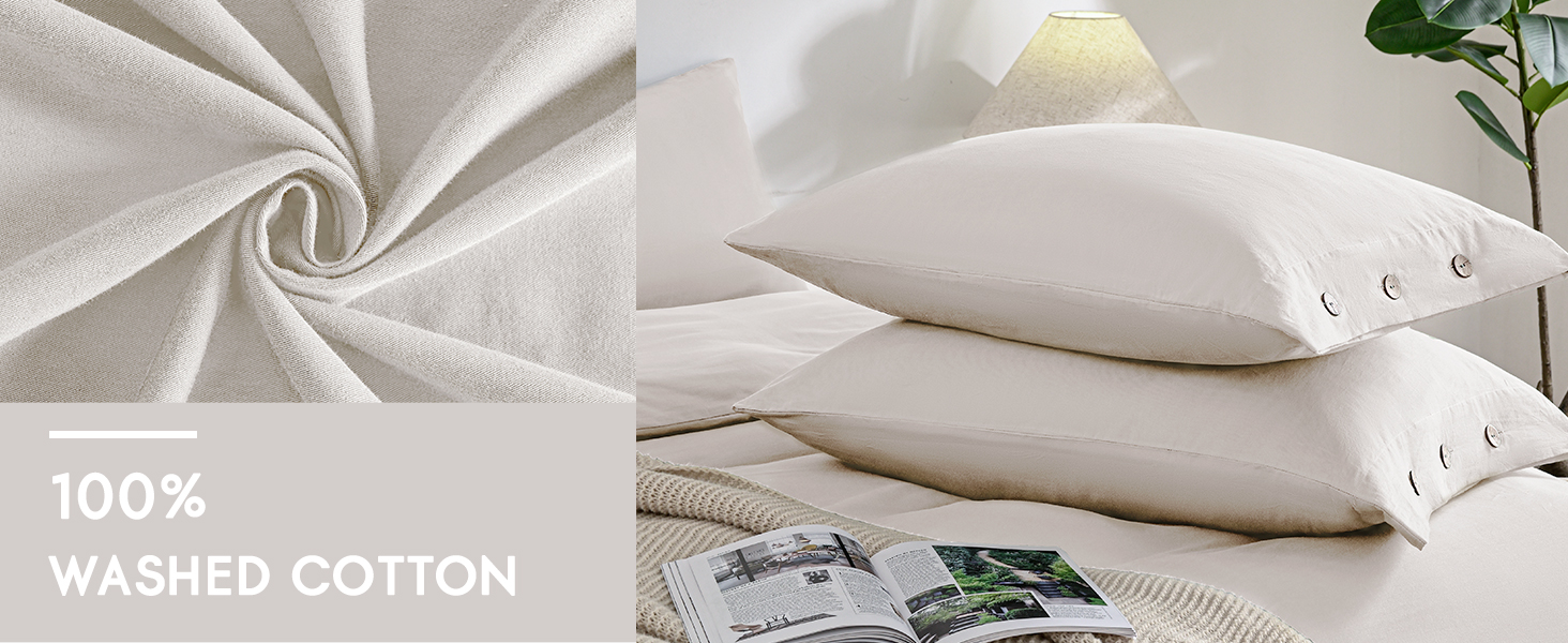 JELLYMONI Pillowcases King Set of 2 Cotton Button Pillow