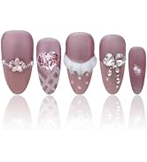 15 PCS Handmade Acrylic Press On Nails French Nails Press On Nails Medium Almond Pink Nails Luxur...