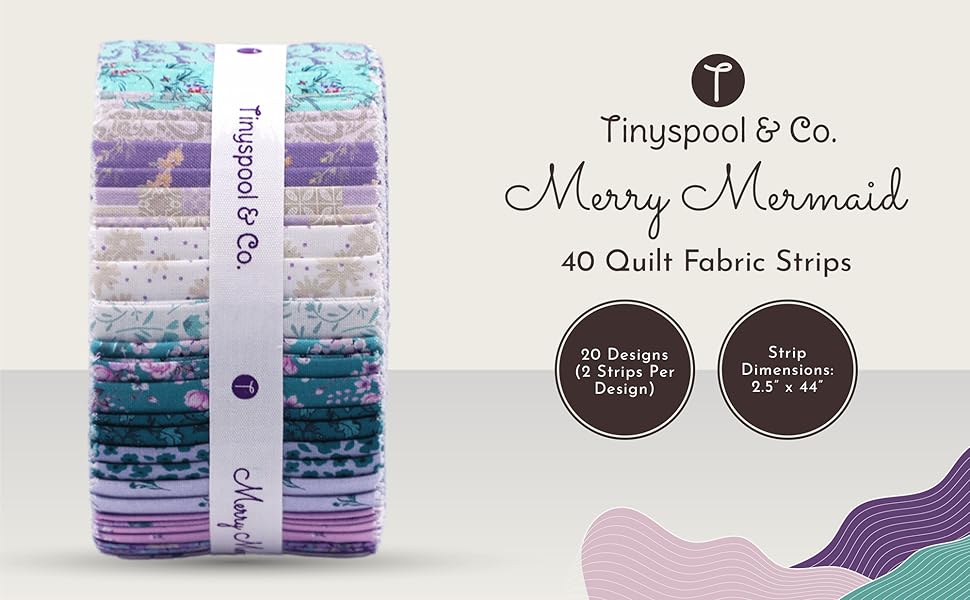 Tinyspool &amp; Co., Merry Mermaid, jelly roll fabrics, 40 Quilt fabric strips, 20 designs