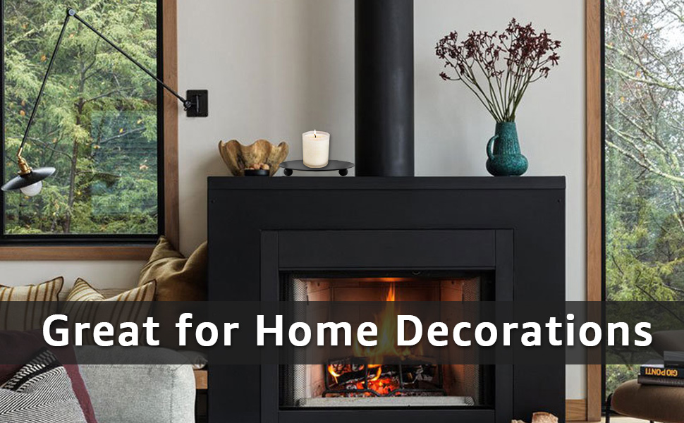 4 PCS Black Iron Candle Plate Holder, Metal Candle Tray for Pillar