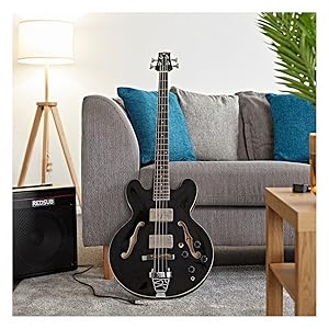 Gear4music SF Semi Acoustic Bass Guitar with Gig Bag &amp; Cable