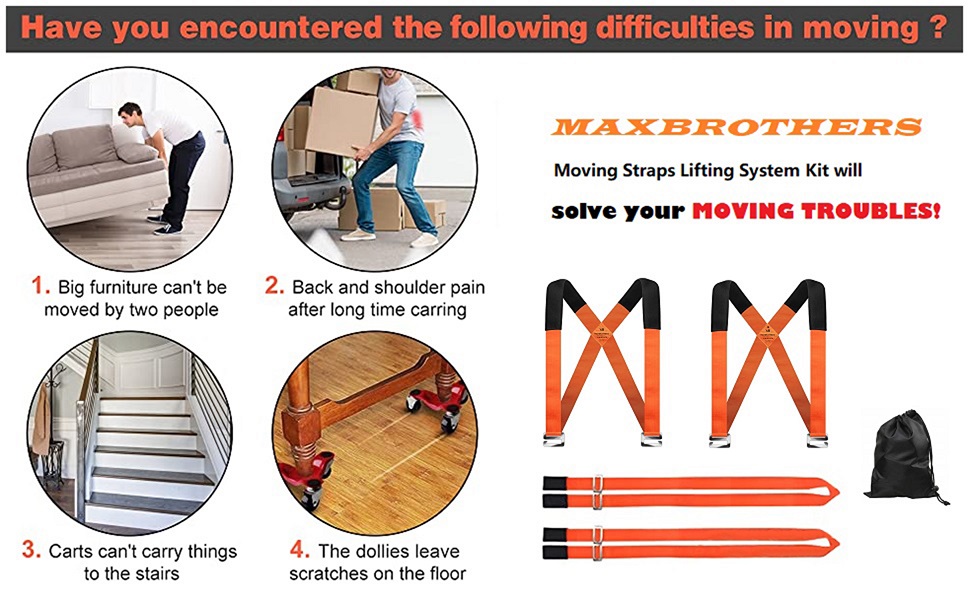 MAXBROTHERS Moving Straps, 2Person Shoulder Lifting and Moving System