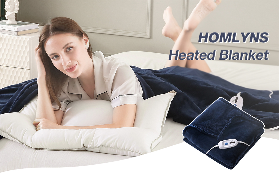 HOMLYNS Heated Blanket Twin Size, Electric Blanket with 4 Heat Level