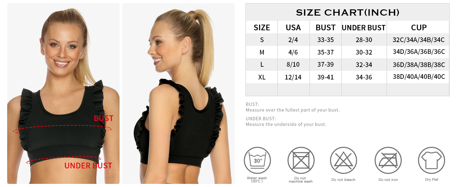 Ruffle Scoop Neckline Sports Bra Fitness Support Workout Bra-4