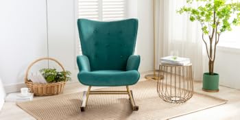 Velvet Rocking Chair Wingback Armchair For Living Room, Green 18 2