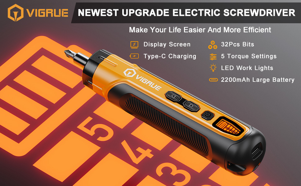 VIGRUE Electric Screwdriver with Display, 2200mAh TypeC