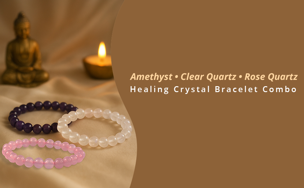 Clear Quartz Amethyst Rose Quartz Crystal Stone Bracelet 