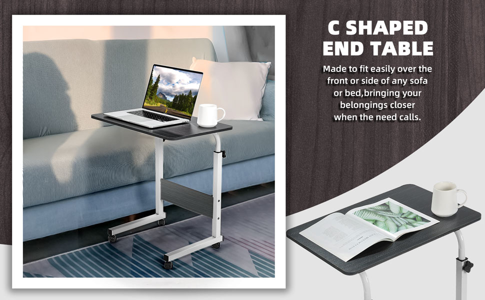 Aduyiuce Adjustable Couch Desk Laptop table with Wheels TV Tray Tables Mobile Desk Rolling Table
