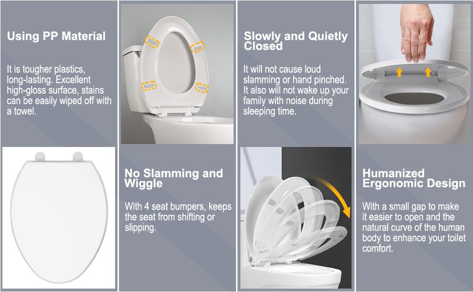 Toilet Seat, SAILTOK Elongated Toilet Seat with Soft Close,and Never
