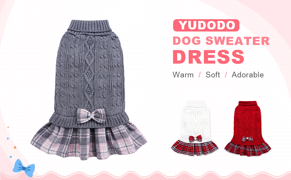 YUDODO Dog Sweater Dress for Small Dogs Winter Warm Dog Turtleneck Sweater Soft