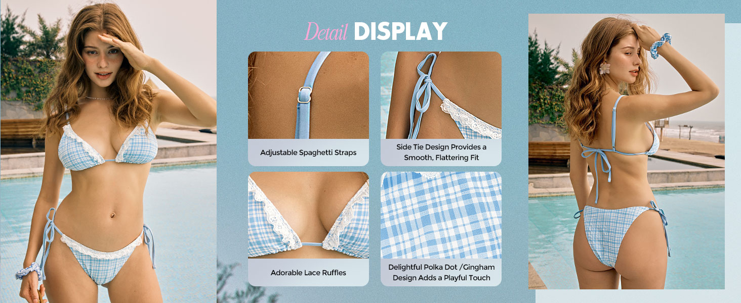 ZAFUL Women's Chic Triangle Spaghetti Straps Tie Side Bikini Swimsuit