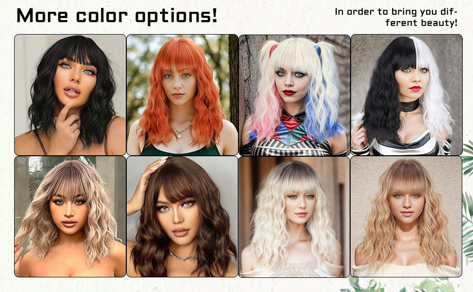 VIKVOK Short Red Wig with Bangs Shoulder Length Wine Red