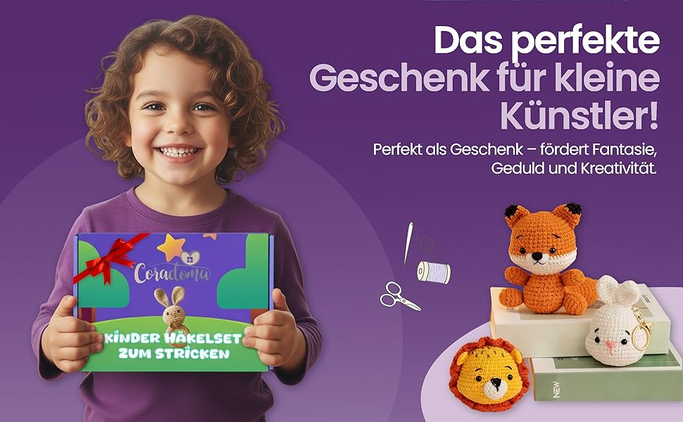 Der Text lautet „Das perfekte Geschenk für kleine Künstler!“ Werbebanner mit dekorativen runden Tellern oder Platten mit weihnachtlichen Motiven wie Weihnachtsmann- und Zuckerstangenmustern