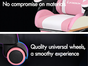 ELFORDSON Gaming Chair With RGB LED Light 8-Point Massage, Pink & White 17 4-1