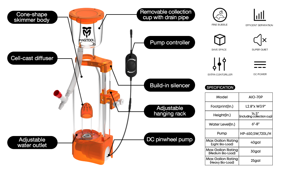 MagTool Nano Protein Skimmers for Nano AIO Tank All in One Reef Tank Up