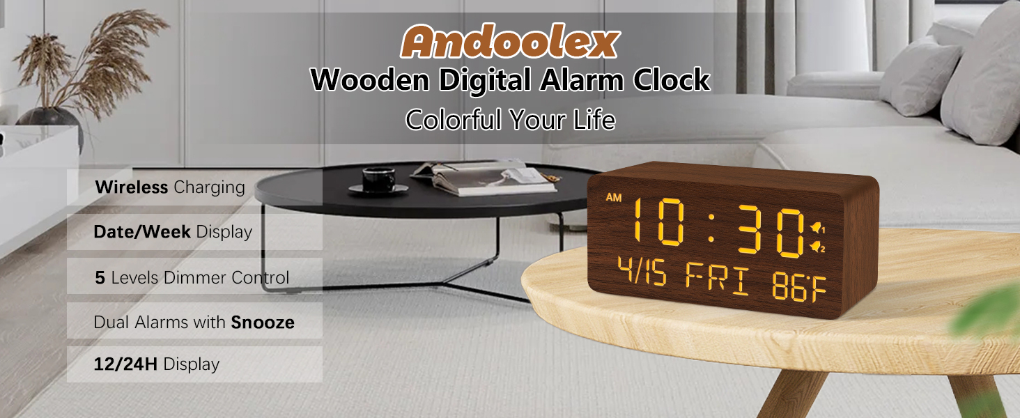 wooden digital alarm clock