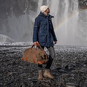 Duffel Weekender - Bolsa de viaje, color verde, lona, piel