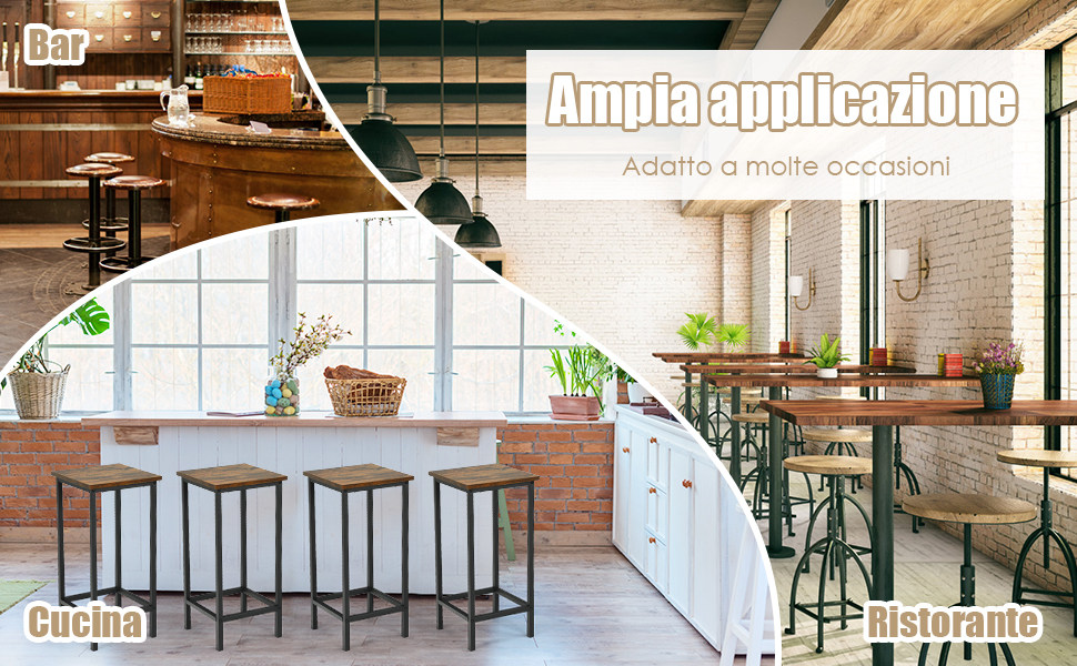 COSTWAY Set Di 4 Sgabelli Da Bar, Sgabello Sedie Alta Con Poggiapiedi, Stile Industriale Per Cucina, Soggiorno, Sala Da Pranzo, Capacità 100kg (30x30x62 Cm) 16 1