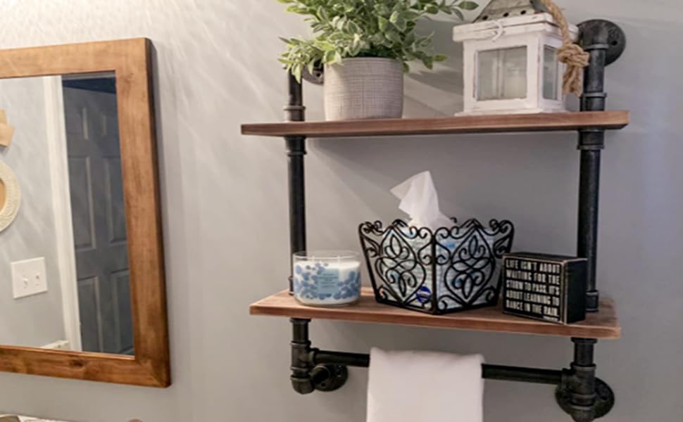 DR.IRON Industrial Bathroom Shelf Rustic Pipe Wall Shelves