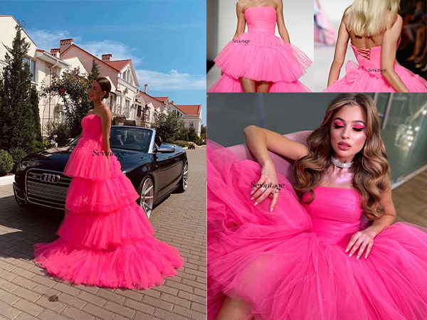Sevintage Black Strapless High Low Prom Dresses for Women