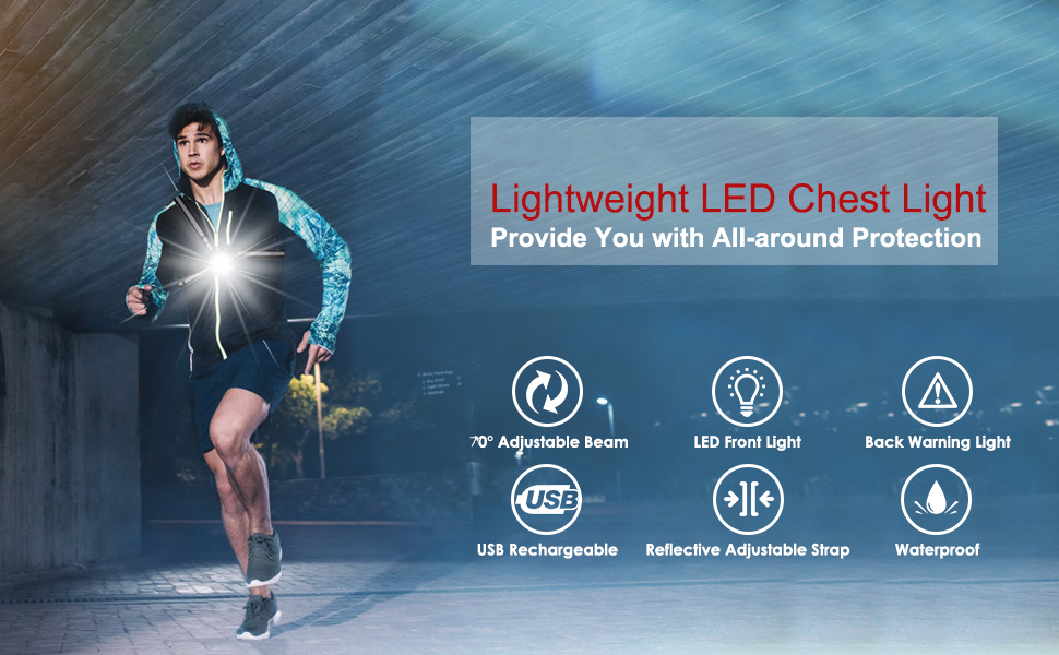 Gosure Running Light Lamp, Chest Run Light for Runners Adjustable Beam