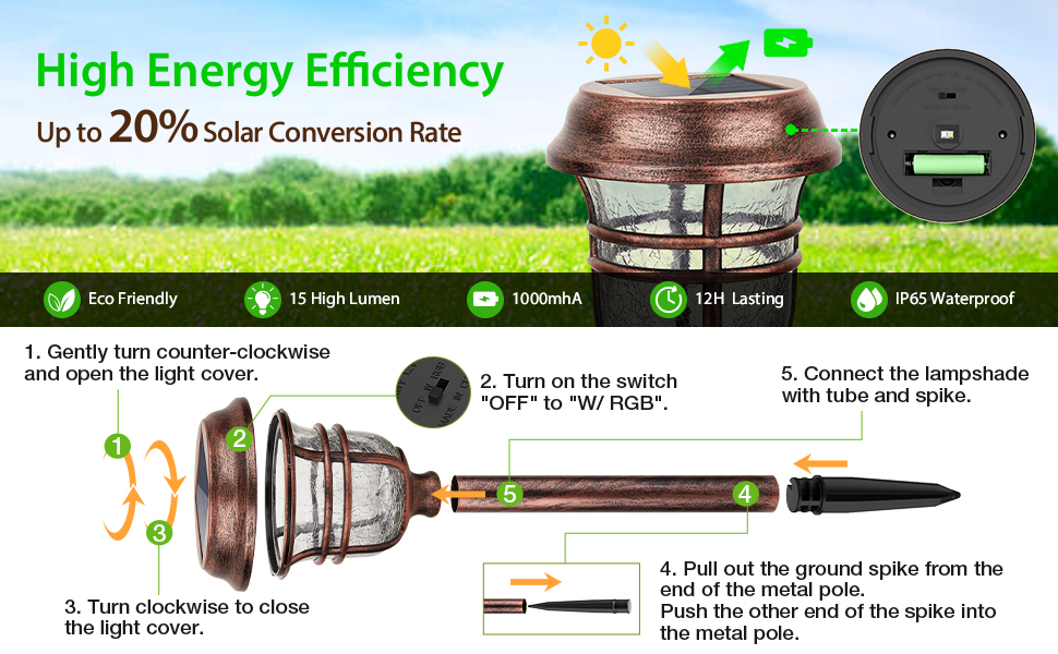 XMCOSY+ Solar Pathway Lights, 6 Pack Solar Outdoor Lights, RGB Changing