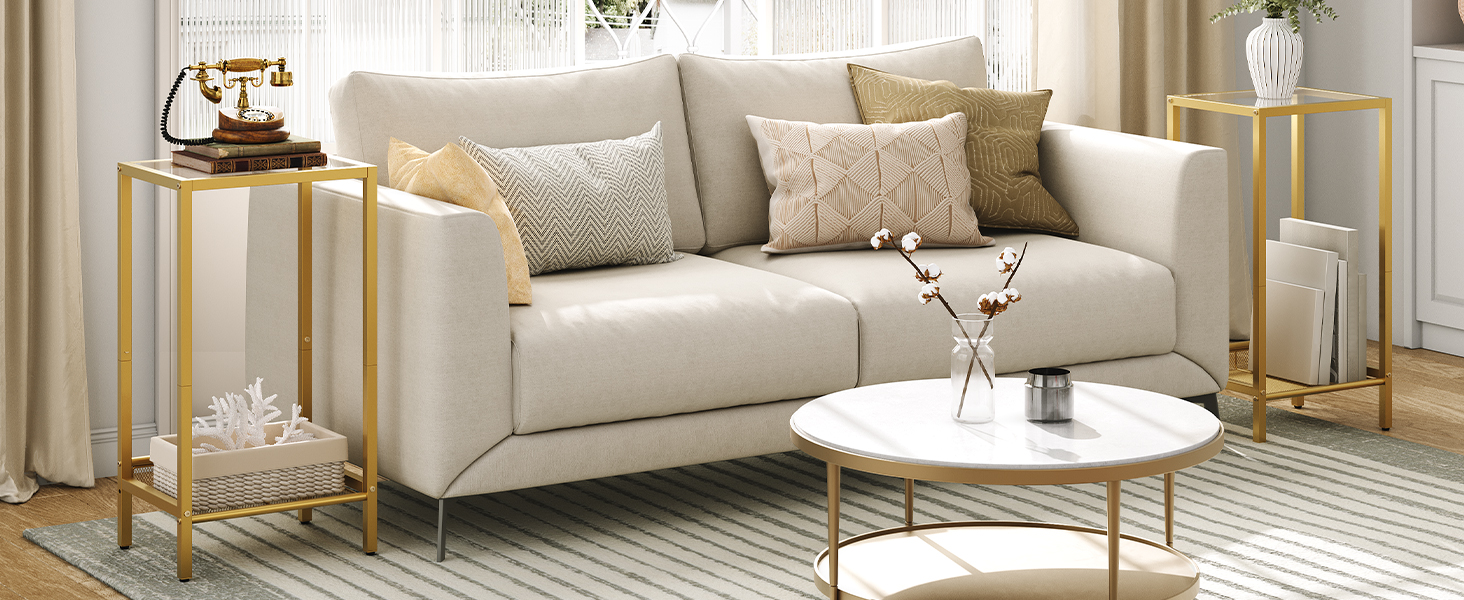 HOOBRO 28.5" H Tall Side Table, Gold End Table with