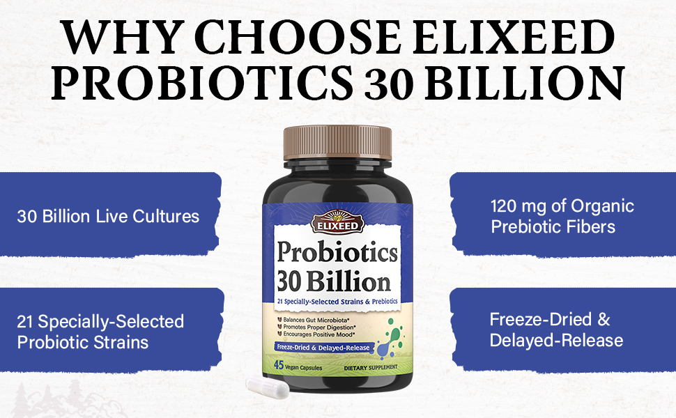 Elixeed Probiotics, 30 Billion CFU, 21 Diverse Strains, with 120 mg of Organic