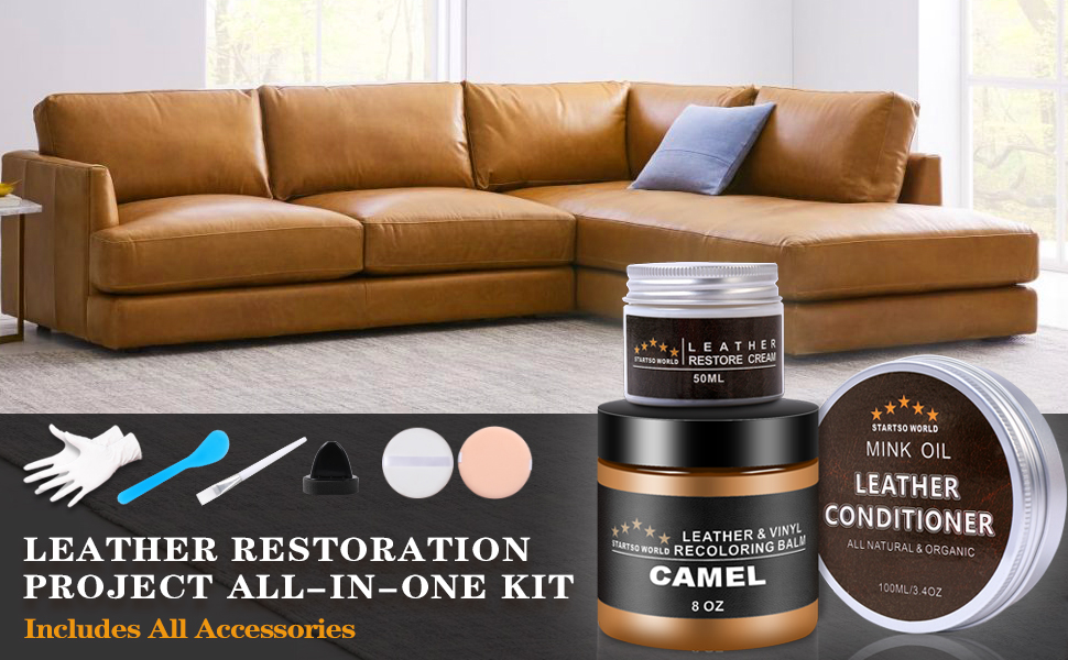 Leather Recoloring Balm Mink Oil Leather Restore Cream, Camel Leather Repair Kit