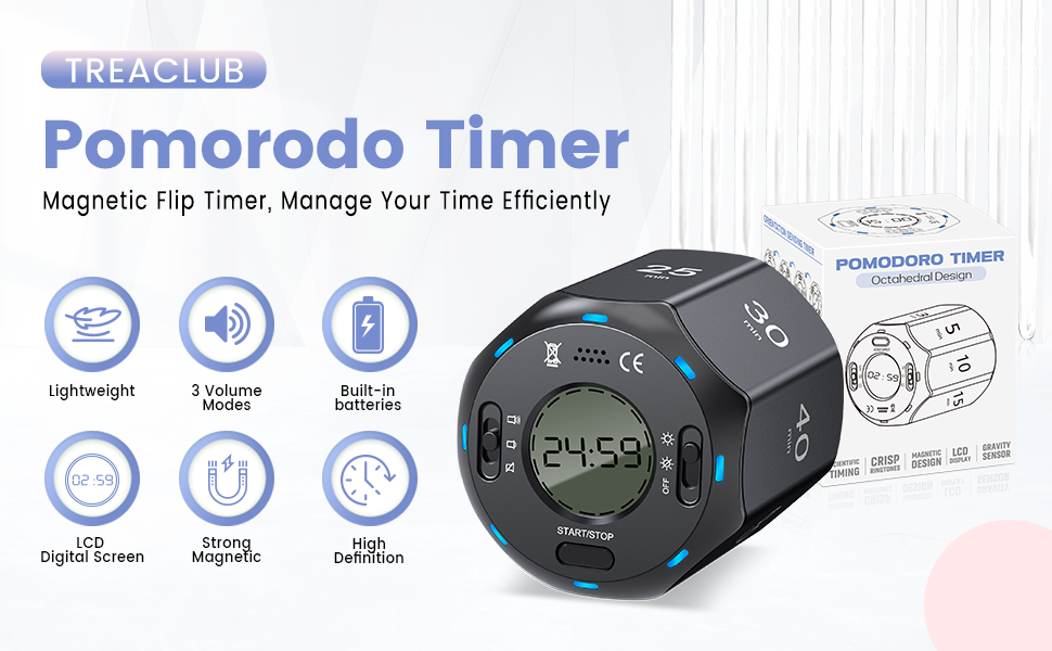 Pomodoro Timer, Digital Cube Timer for Cooking