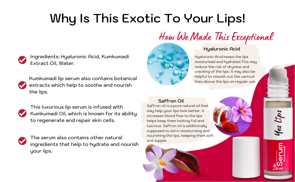Yes Lips Kumkumadi Lip Serum Oil Moisturizer For Hydrated Lips With