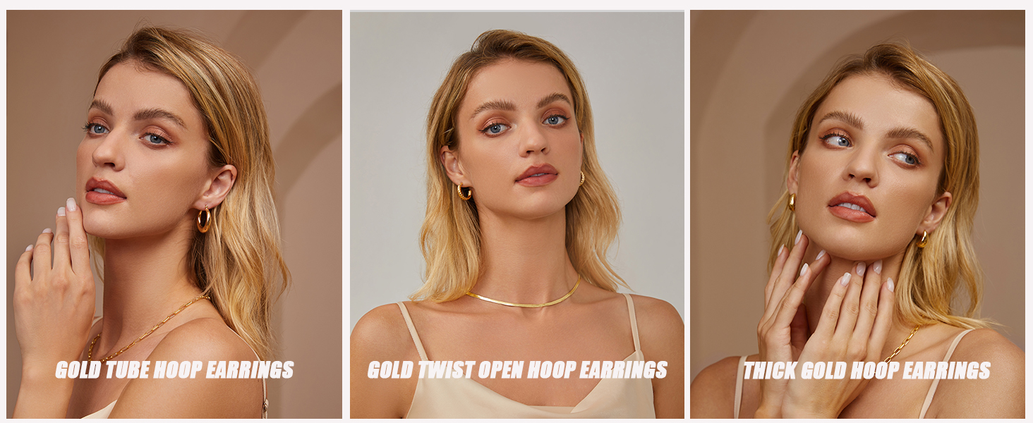 14K Gold Hoop Earrings Set