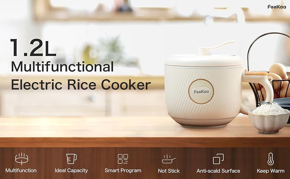 Rice Cooker Small, Feekaa Multifunctional Mini Rice Cooker 2 Cup, Small