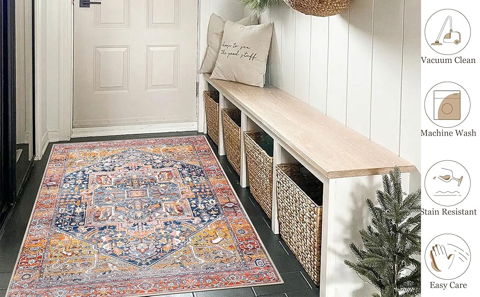 famibay Boho Entryway Rug Indoor Non Slip Washable Large Front Door