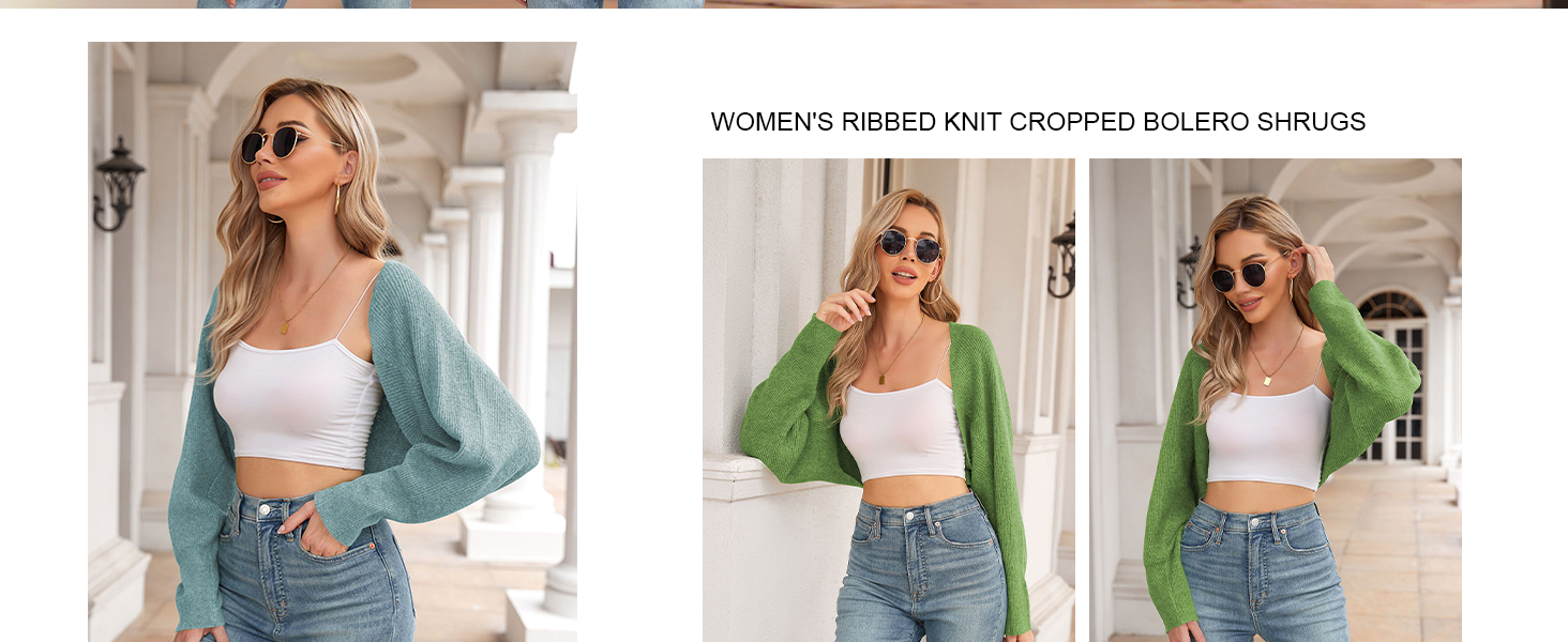 Women's Ribbed Knit Cropped Bolero Shrugs