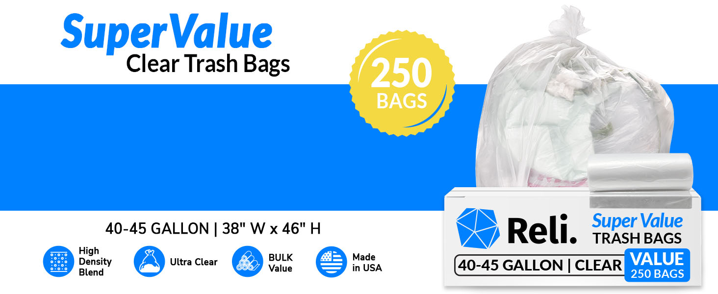 SuperValue Clear Trash Bags 40-45 Gallon (250 Pack)