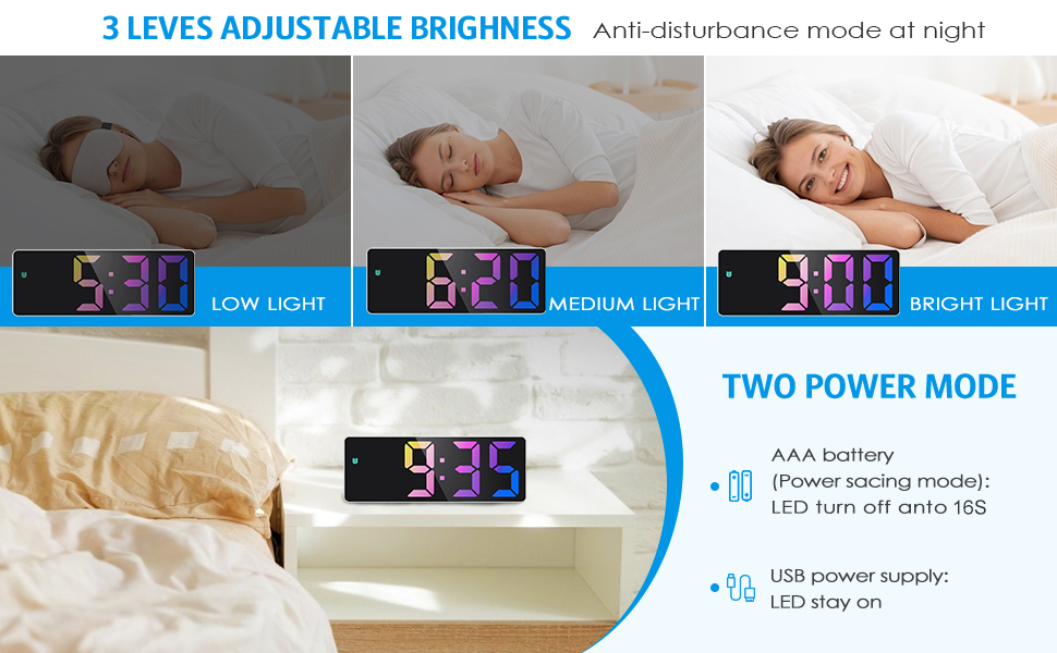 Criacr Digital Alarm Clock, Alarm Clocks Bedside with Colorful LED
